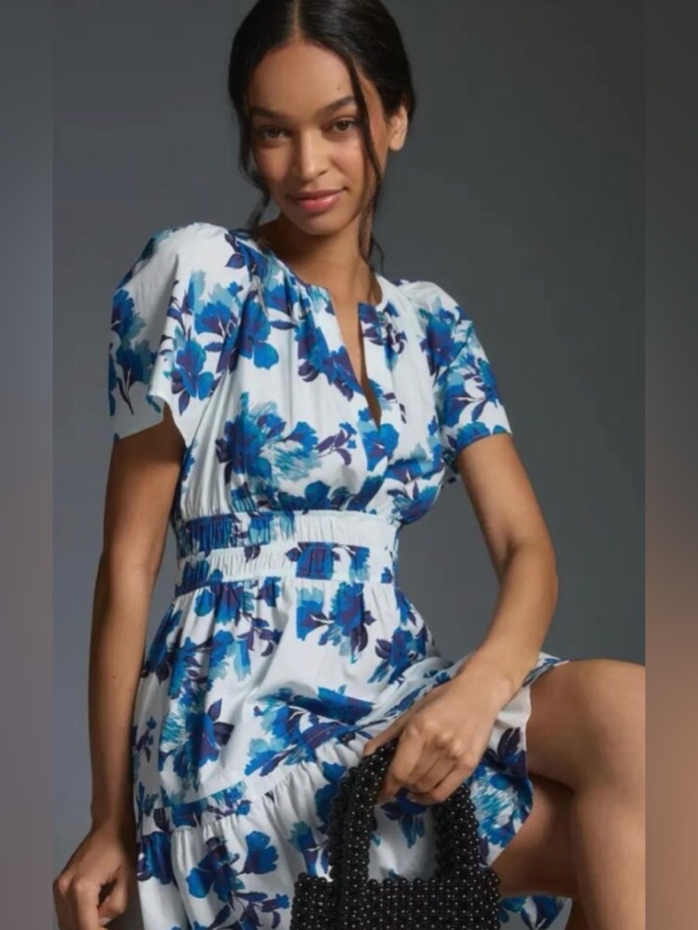 Anthropologie Somerset Mini Dress in Blue and White Floral Pattern - m